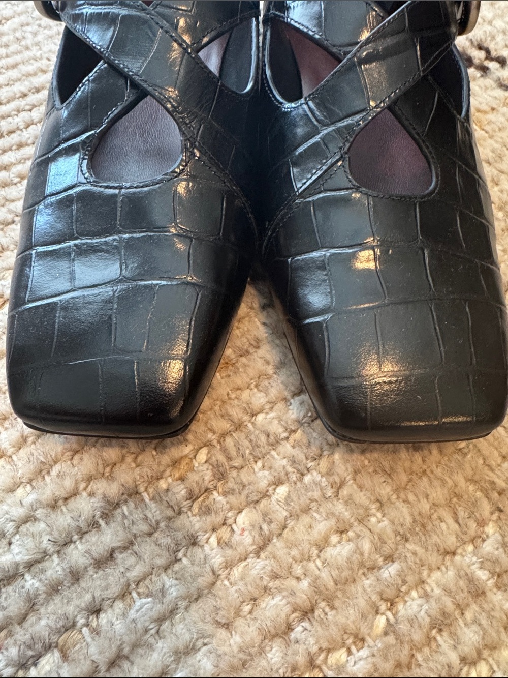 Vince Black Croc-Embossed Mary Jane Flats with Buckle - Picture 3 of 5